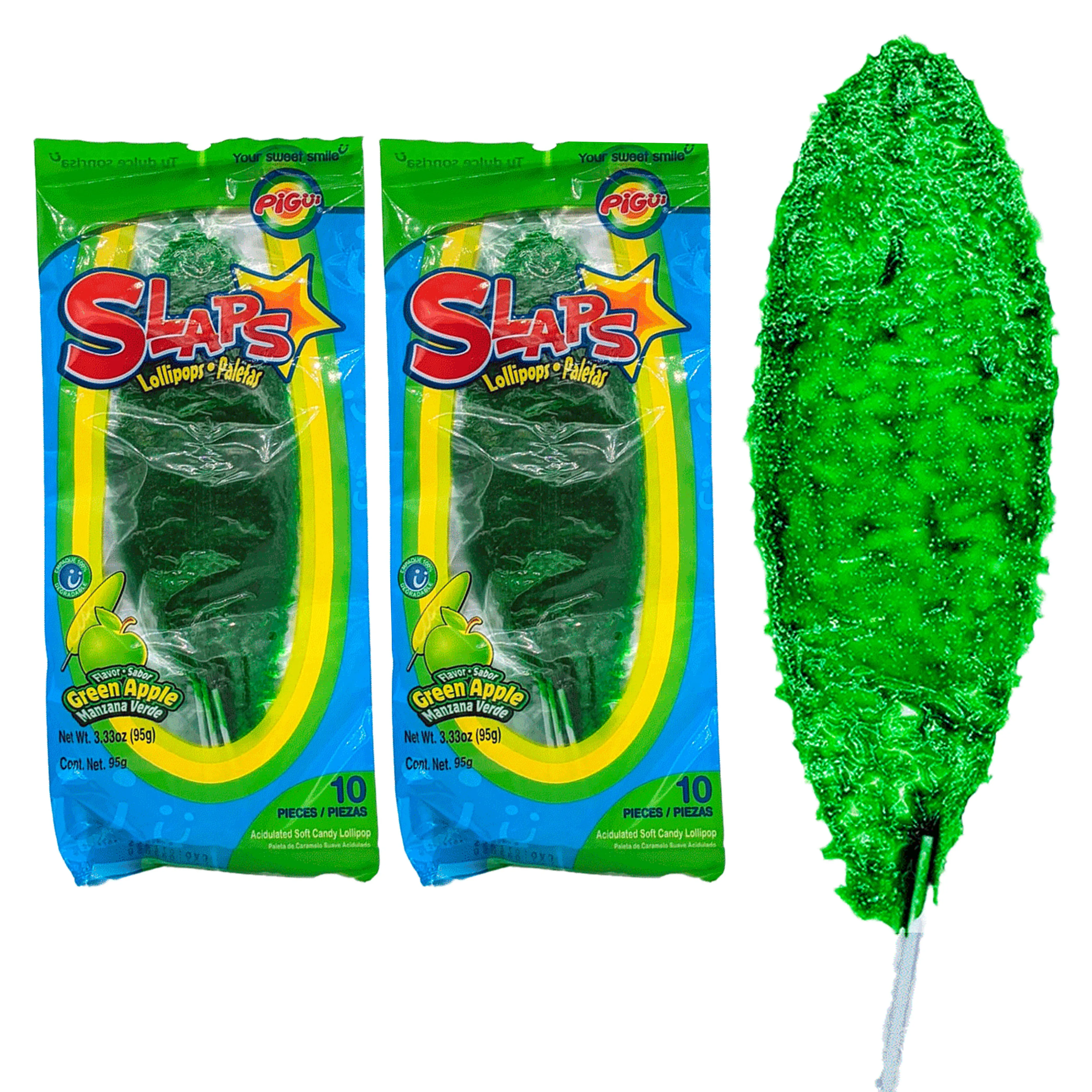 20 Pc Pigui Slaps Green Apple Flavor Paletas Manzana Lollipops Mexican Pop Candy