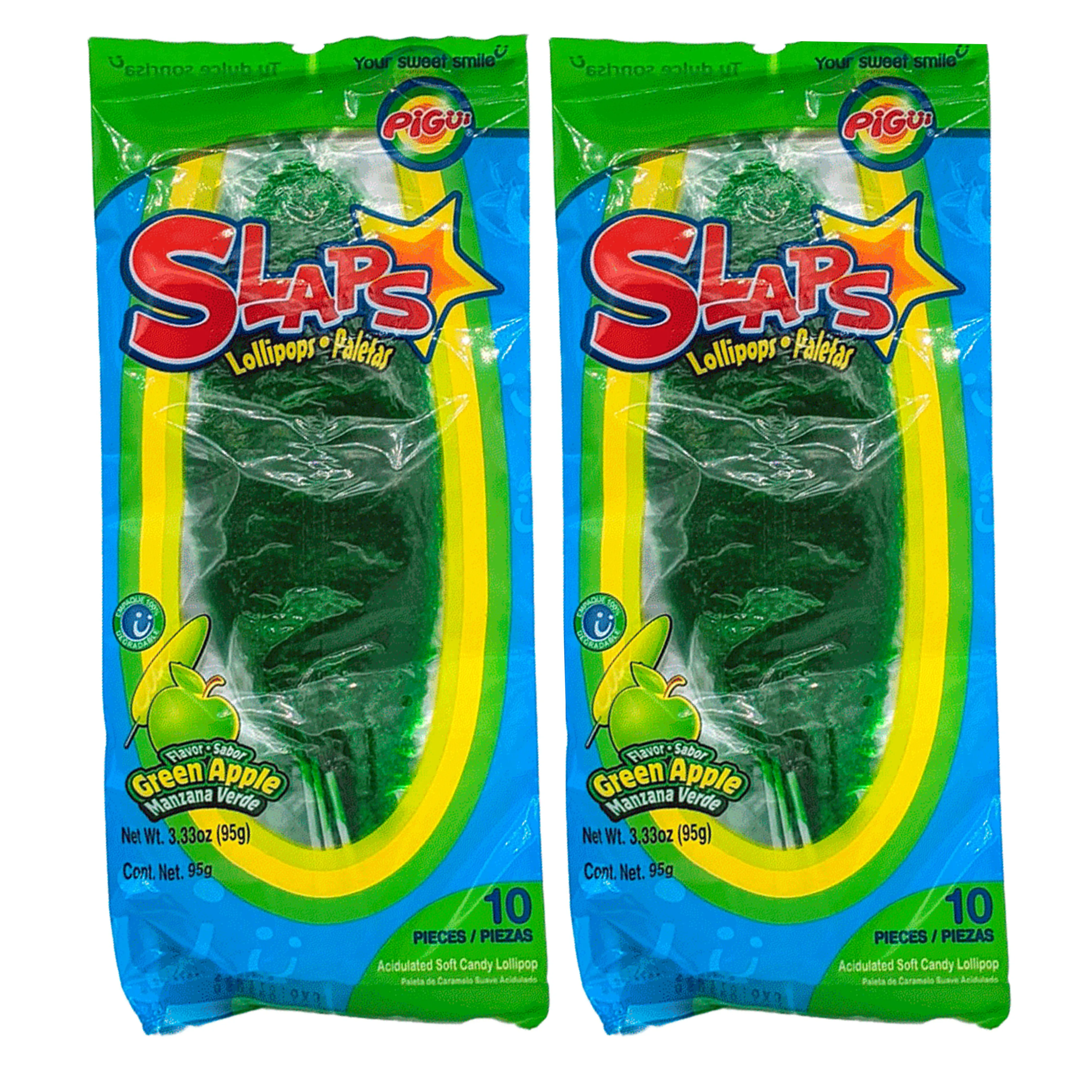 20 Pc Pigui Slaps Green Apple Flavor Paletas Manzana Lollipops Mexican Pop Candy