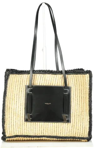 Demellier Black and Natural Straw Capri Tote Bag
