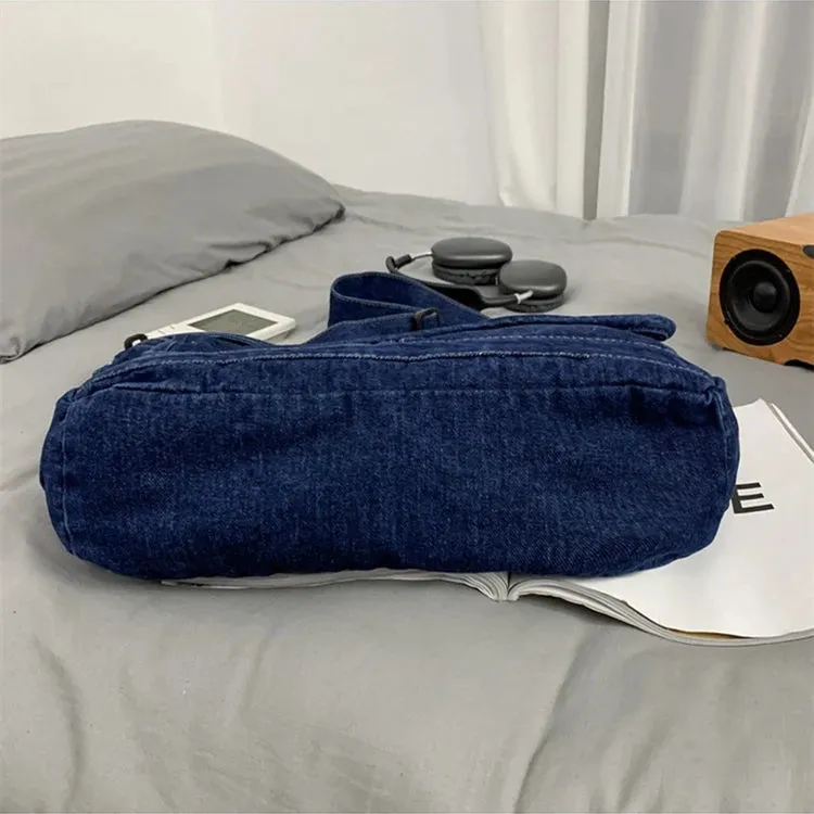 Sohiwoo Unisex Denim Textile Big Capacity Slouchy Side Sling Bag Big Size Fabric Cloth Grunge Y2K School Book Laptop Pouch Postman Bag