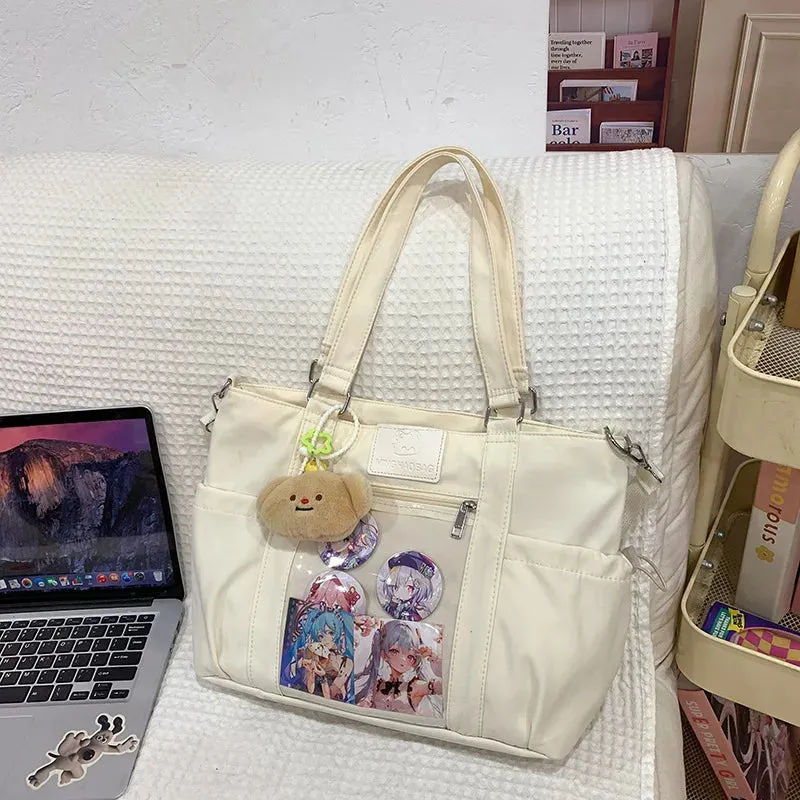 Sohiwoo Y2k Harajuku Womens Shoulder Bag Casual Sweet Cat DIY Badge Ita Bag Nylon Large Capacity Commute Schoolbag Bolsos Mujer
