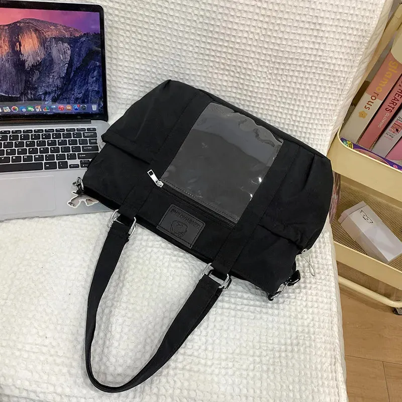 Sohiwoo Y2k Harajuku Womens Shoulder Bag Casual Sweet Cat DIY Badge Ita Bag Nylon Large Capacity Commute Schoolbag Bolsos Mujer