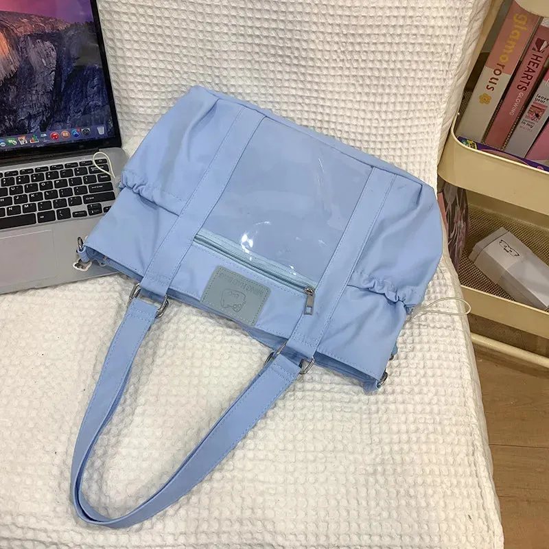 Sohiwoo Y2k Harajuku Womens Shoulder Bag Casual Sweet Cat DIY Badge Ita Bag Nylon Large Capacity Commute Schoolbag Bolsos Mujer