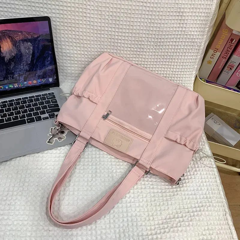 Sohiwoo Y2k Harajuku Womens Shoulder Bag Casual Sweet Cat DIY Badge Ita Bag Nylon Large Capacity Commute Schoolbag Bolsos Mujer