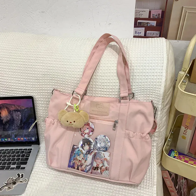 Sohiwoo Y2k Harajuku Womens Shoulder Bag Casual Sweet Cat DIY Badge Ita Bag Nylon Large Capacity Commute Schoolbag Bolsos Mujer