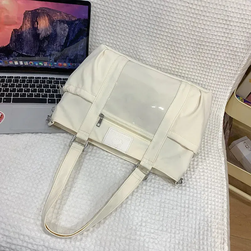Sohiwoo Y2k Harajuku Womens Shoulder Bag Casual Sweet Cat DIY Badge Ita Bag Nylon Large Capacity Commute Schoolbag Bolsos Mujer