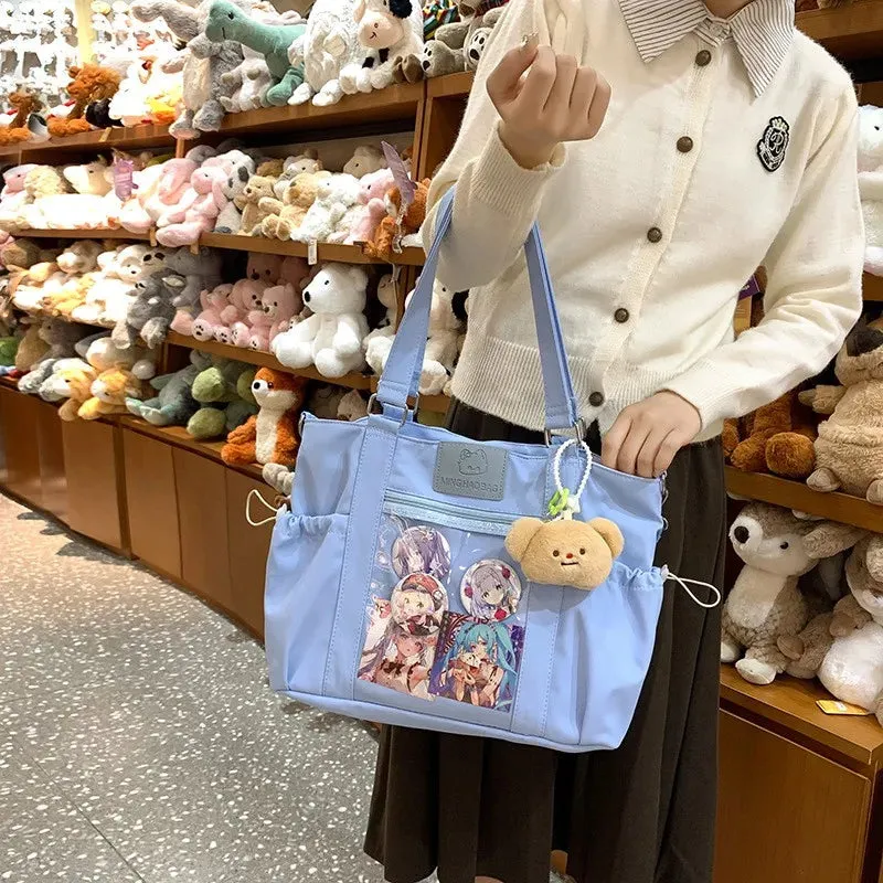 Sohiwoo Y2k Harajuku Womens Shoulder Bag Casual Sweet Cat DIY Badge Ita Bag Nylon Large Capacity Commute Schoolbag Bolsos Mujer