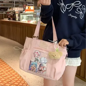 Sohiwoo Y2k Harajuku Womens Shoulder Bag Casual Sweet Cat DIY Badge Ita Bag Nylon Large Capacity Commute Schoolbag Bolsos Mujer