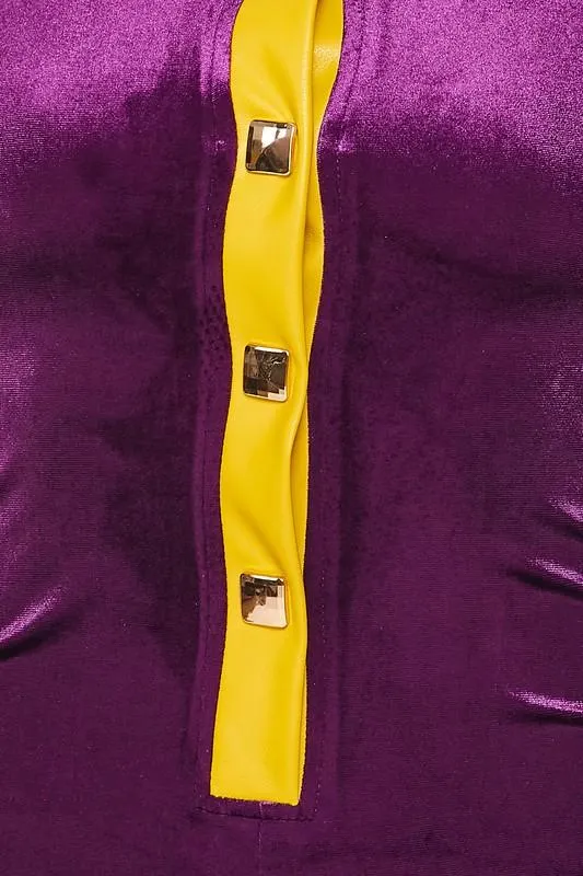Velvet Color Block Jumpsuit- Purple